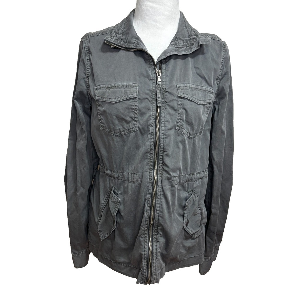 Sonoma Utility Jacket Gray Military Field Full Zip Drawstring Waist Neutral S
